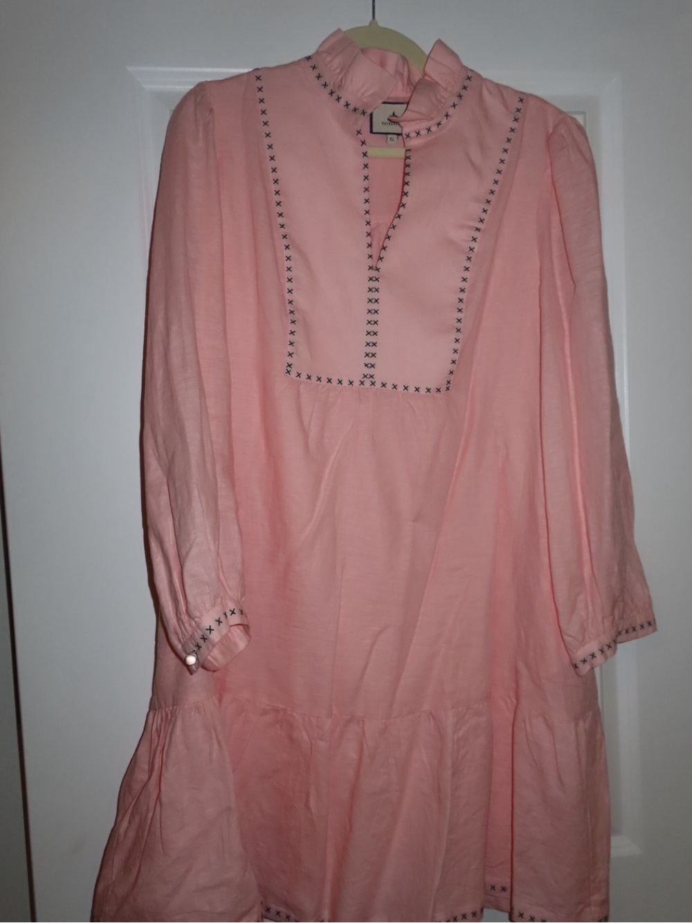 Tuckernuck Pink Embroidered Ruffle-Neck Casual Dress